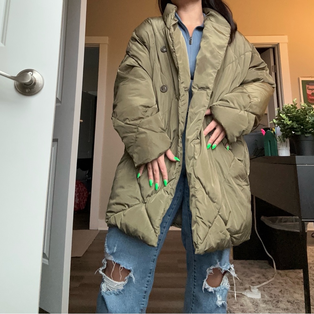 Free People Olive Green Women's Puffer Coat